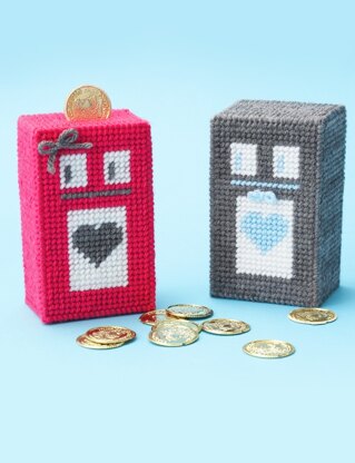 Plastic Canvas Robot Coin Bank in Bernat Super Value