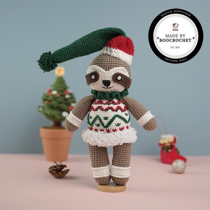 Sloth Wearing Green & Red Noel Hat Plush Toy Crochet Pattern