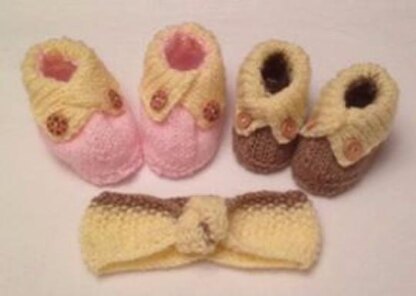 Crossed Cuffed Shoes with matching Knotted Hairband - 0-6mths