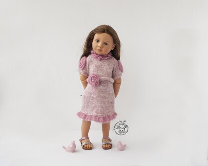 Pink rouse dress for doll 18 in