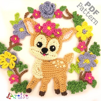 Deer Wreath Reindeer crochet applique pattern