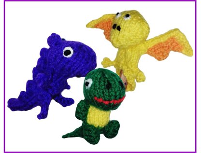 3 cartoon dinosaur finger puppets