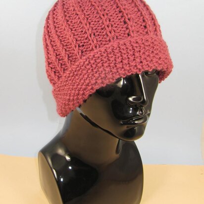 Moss Stitch Cuff Fishermans Rib Beanie Hat