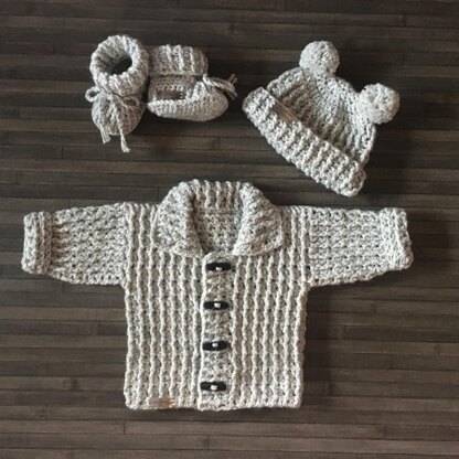 Theo Cardigan Hat and Booties Set Newborn - 10 Years