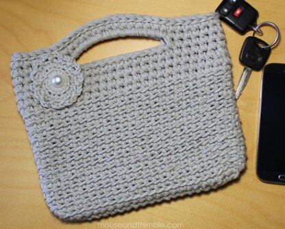 Stone Cotton Purse with Button Flower 2320