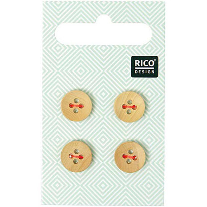 Rico Wooden Buttons With Edge, 4 Holes (11mm)