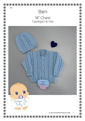 Ben Baby Cardigan Knitting Pattern 18" chest size.