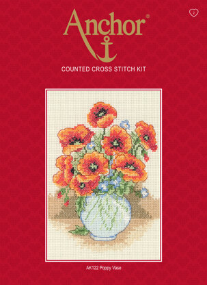 Anchor XS Starters - Poppy Vase Cross Stitch Kit - 15cm x 15cm