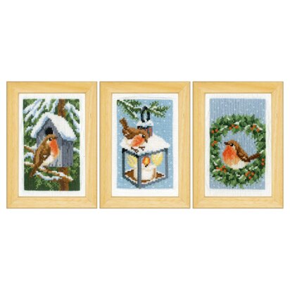 Vervaco Robins In Winter Set Of 3 Cross Stitch Kit - 8 x 12 cm