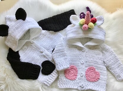 Hooded Panda & Unicorn Cardigan No 407