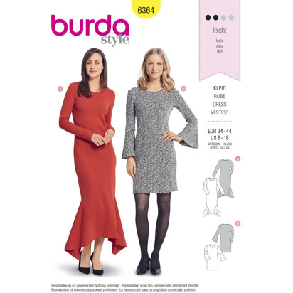 Burda Style Women's Dresses B6364 - Paper Pattern, Size 8-18