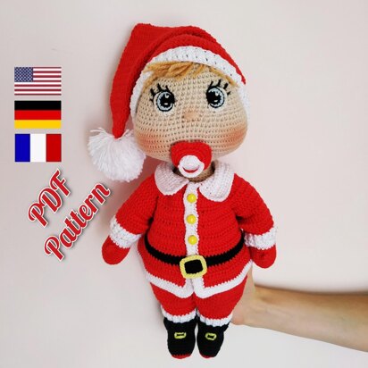 Christmas crochet pattern, Christmas amigurumi doll pattern, Santa crochet pattern 12,6" (32 cm), Lulu doll (English, Deutsch, Français)
