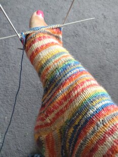 Learning to knit socks