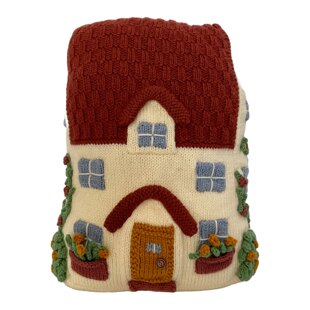 Home House Shaped Cushion with Window Boxes and Ivy