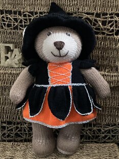 Bear in a witch outfit