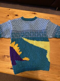 Stefan’s dinosaur cardigan