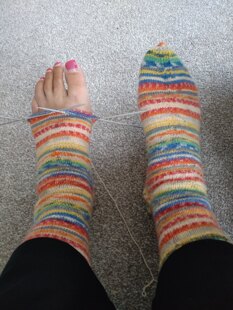 Learning to knit socks