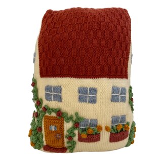 Home House Shaped Cushion with Window Boxes and Ivy