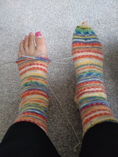 Learning to knit socks