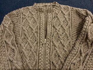 Taupe Zipped Aran Jacket with pockets