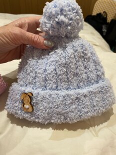 baby and rainbow beanie 