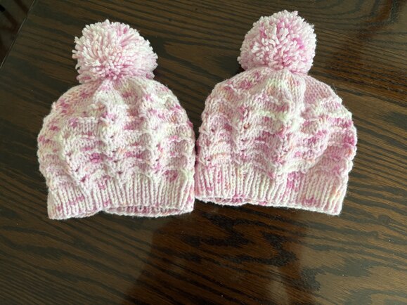 Hats for Sarah and Yvonne's expected baby girls.