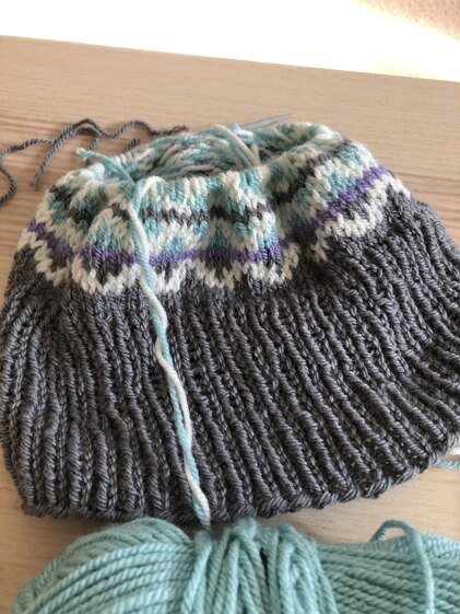 First Fair Isle Hat and Cowl Set