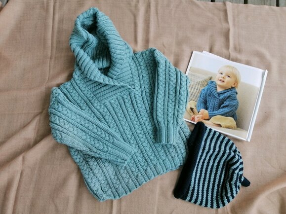Cable and Rib Sweater with hood