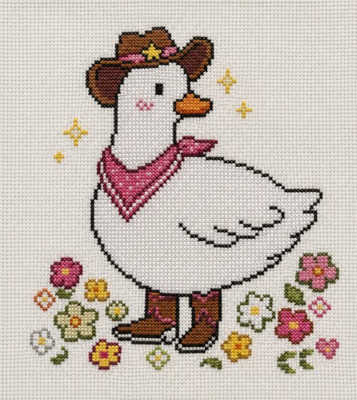 Cute Cowgirl Goose Cross Stitch Pattern
