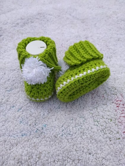 Pompom Baby Booties Worked Flat