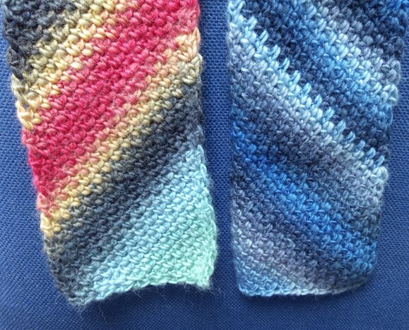 Two colours of diagonal scarf