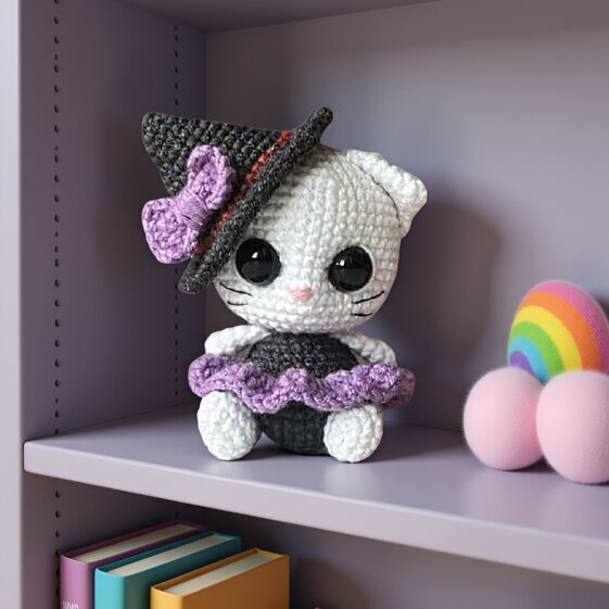 Halloween Kitty Crochet Pattern PDF + Bonus Coloring Book Gift • Witch Cat Amigurumi • Plushie Toy •
