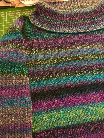 Cowl neck sweater in chunky wool.