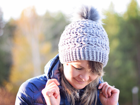 Crochet Textured Hat With PomPom