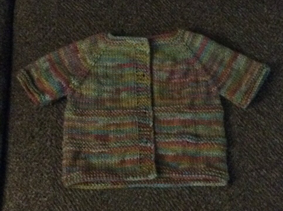 Short sleeved Roma cardigan for 3 to 6 month old. Project #6 2024