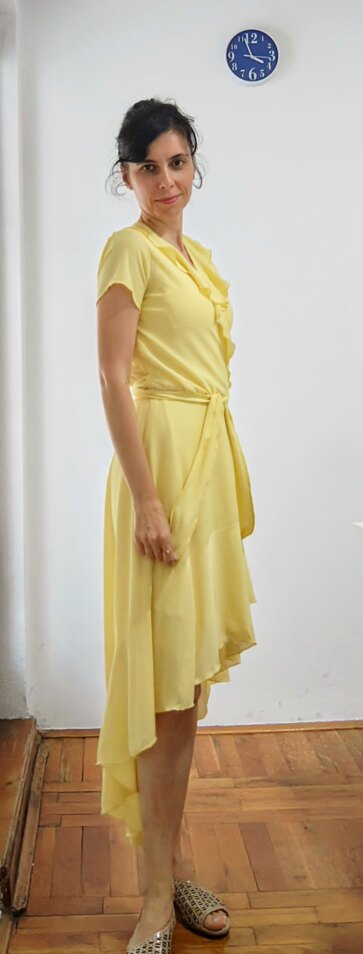 ASYMMETRIC WRAP DRESS WITH RUFFLES
