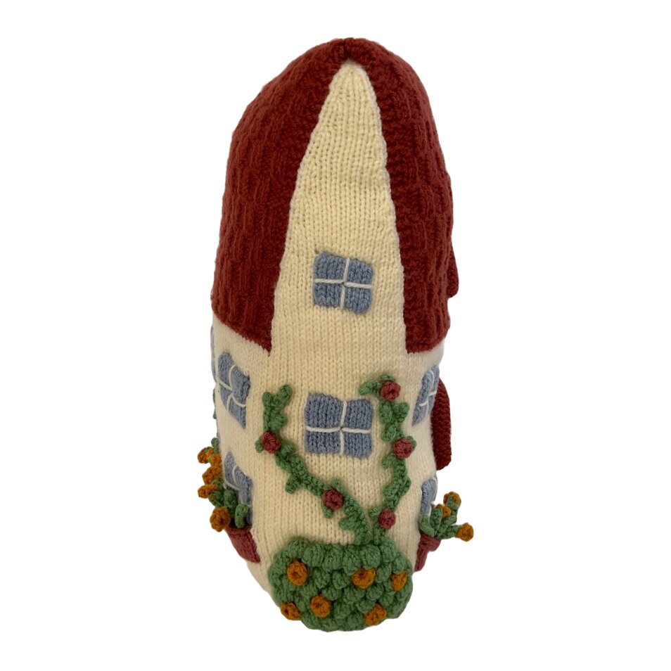 Home House Shaped Cushion with Window Boxes and Ivy