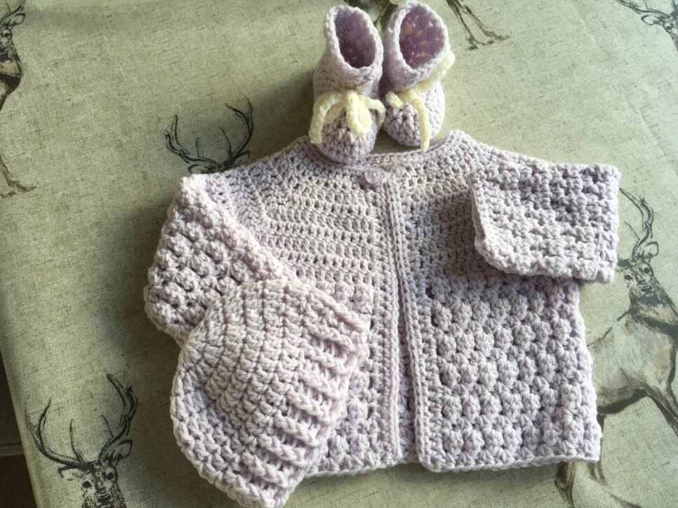Baby Cardigan, hat &amp; Bootees