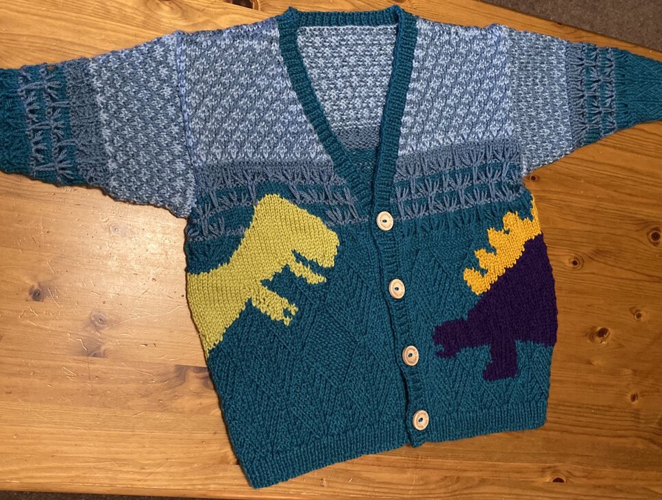 Stefan’s dinosaur cardigan