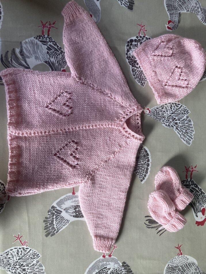 Rosy Garden Matinee jacket, bonnet and booties