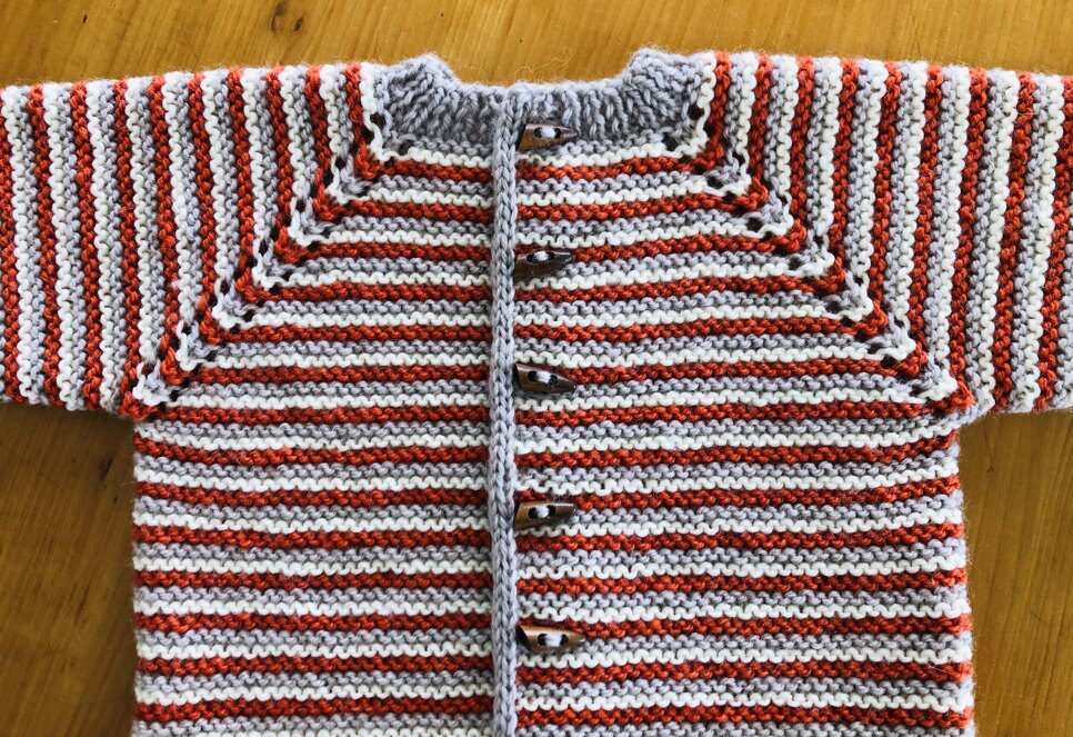 Striped Aran Garter Stitch Cardigan