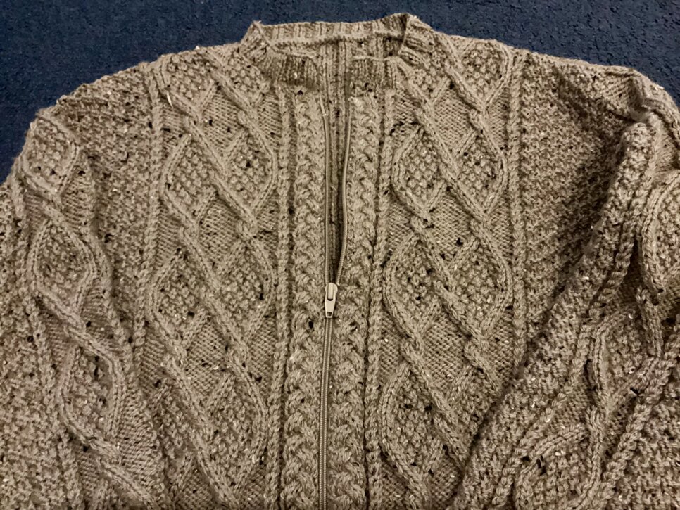 Taupe Zipped Aran Jacket with pockets